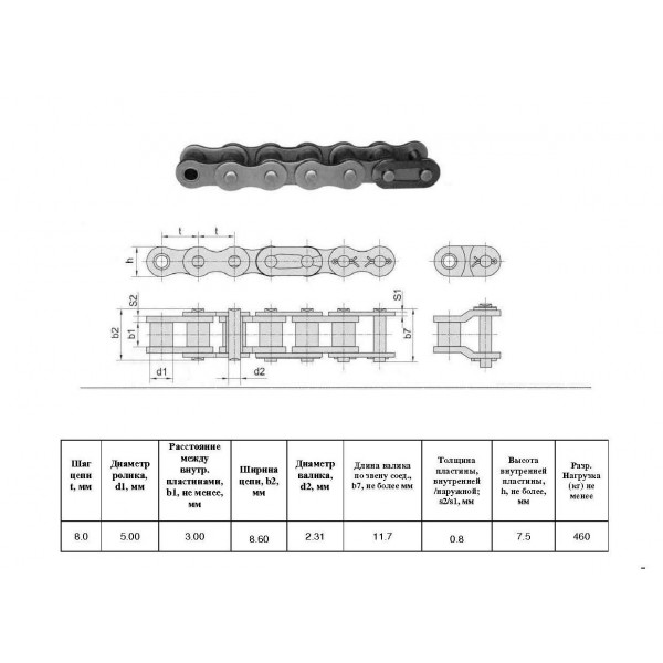 Ланцюг ПР-8,0-460 L=5.0 м (625 L) (05B-1) (CT Chain)