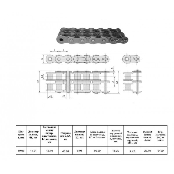 Ланцюг 2ПР-19,05-6400 L=5.01 м (263 L) (12A-2) (CT Chain)