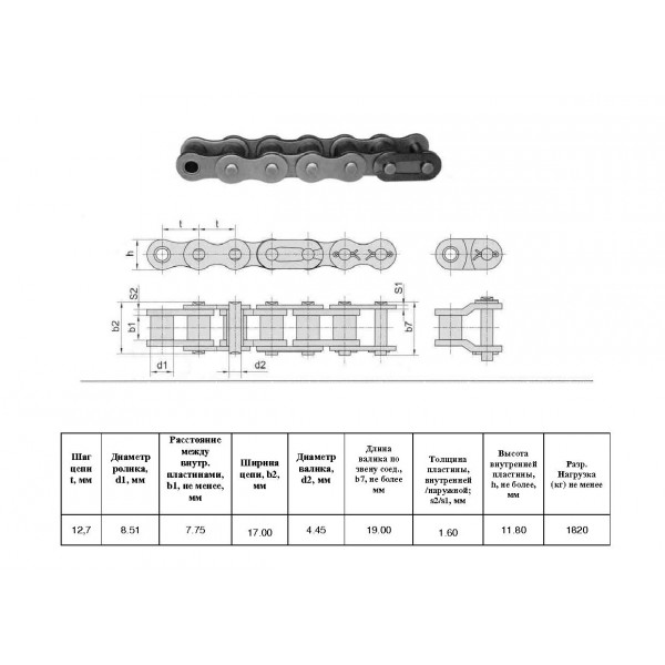 Ланцюг ПР-12,7-1820-2 L=2.5 м (197 L) (08B-1) (CT Chain)