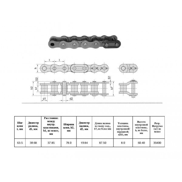 Ланцюг ПР-63,5-35400 L=5,0 м (78 L) (200-1) (CT Chain)