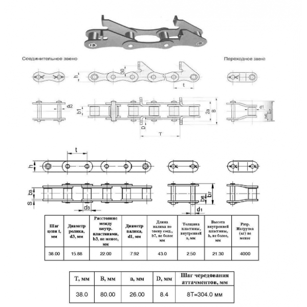 Цепь ТРД-38,0-4000-2-2-6-8 L=4,826 м ( 127 L) (CT Chain)