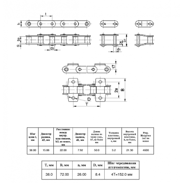 Цепь ТРД-38,0-4600-1-2-8-4 L=3.306 м (87 L) (CT Chain)