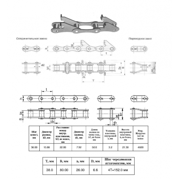 Ланцюг ТРД-38,0-4600-2-2-6-4 L=5.206 м (137 L) (CT Chain)