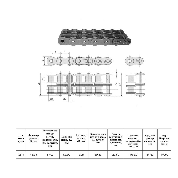 Цепь 16B-2 L=5,0 м (AR16B2x5M) (Renold AS)