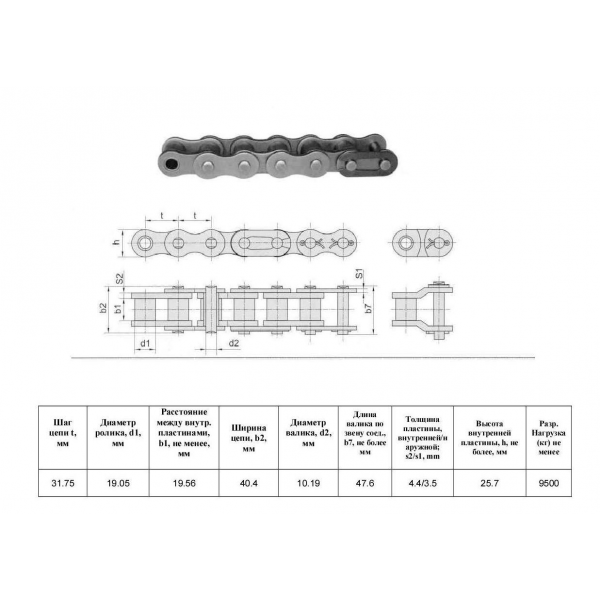 Цепь 20B-1 L=5,0 м (AR20B1x5M) (Renold AS)