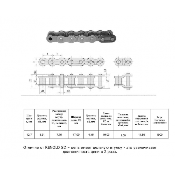 Цепь 35-1 L=3,05 м (Renold SD)
