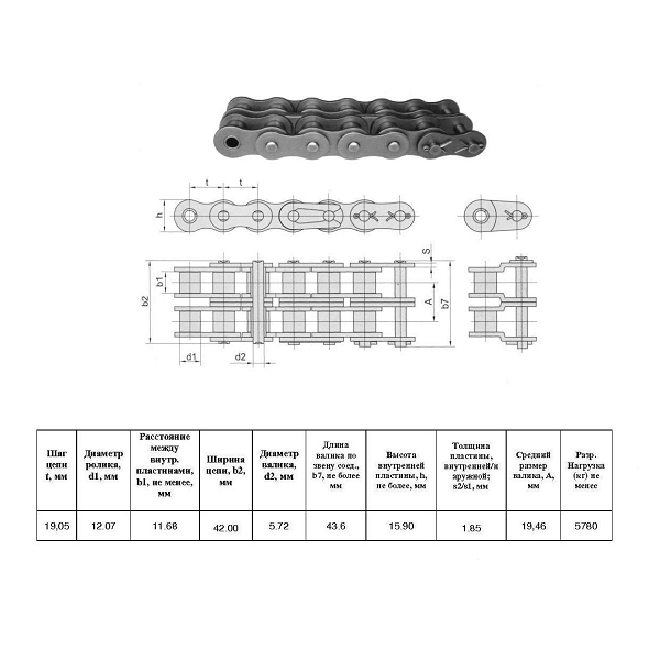 Ланцюг 12B-2 L=5,0 м (Renold SD)