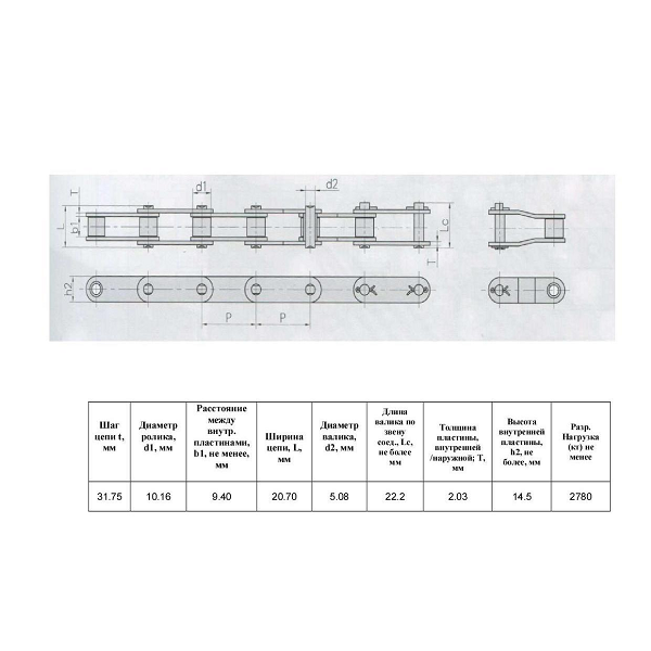 Цепь C2050 L=5.0 м (Renold SD)