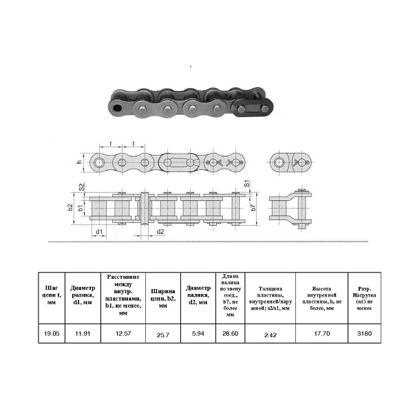 Цепь 60-1 L=5,0 м (Renold SD)